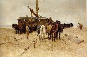 Anton mauve Fishing boat on the beach oil on canvas